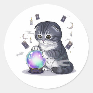 Crystal Fold – Cute Scottish Fold Cat Halloween Classic Round Sticker