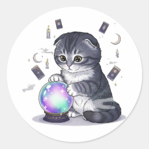 Crystal Fold – Cute Scottish Fold Cat Halloween Classic Round Sticker