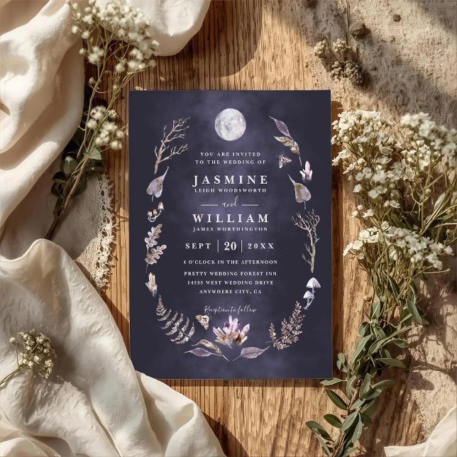 Crystal Forest Rustic Moon Night QR Code Wedding Invitation (Creator Uploaded)