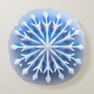 ❄️✨ Crystal Frost Snowflake Dream Winter Glow Round Pillow