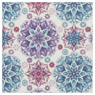 Crystal Gemstone Intricate Floral Mandala Pattern Fabric