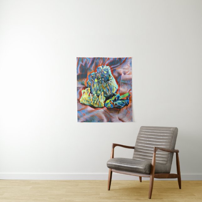 Crystal Gemstone Rocks Colourful Abstract Art Tapestry (In Situ)