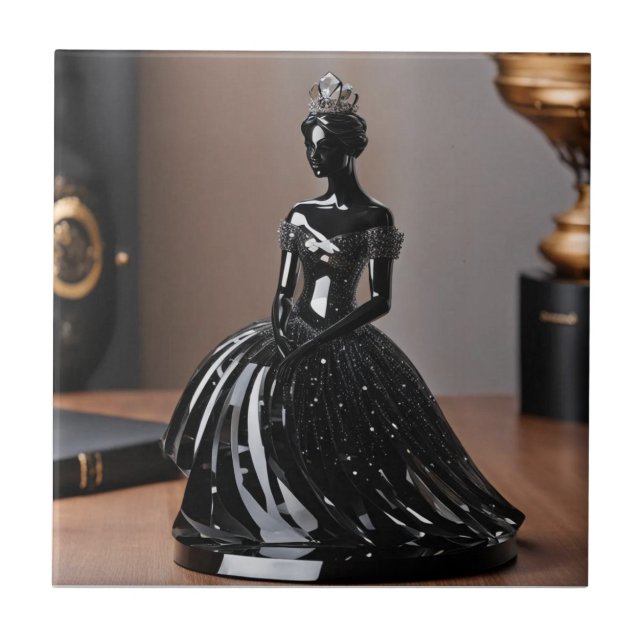 Crystal glass princess with black dress tile (Front)