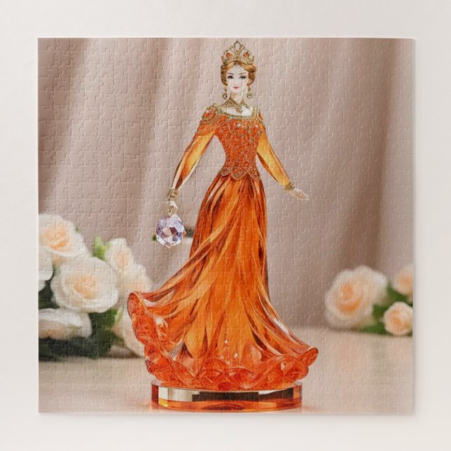 Crystal glass princess with orange dress jigsaw puzzle (Vertical)