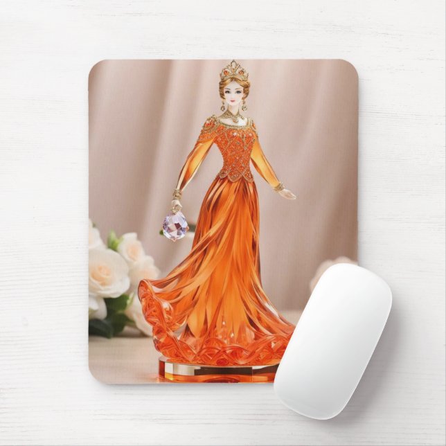 Crystal glass princess with orange dress mouse pad (With Mouse)