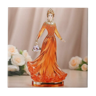 Crystal glass princess with orange dress tile