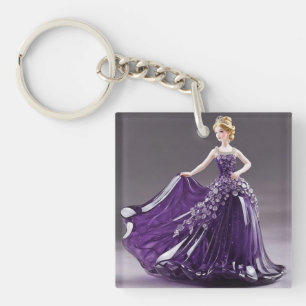 Crystal glass princess with purple dress keychain