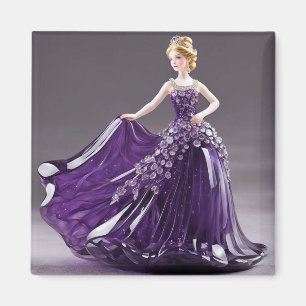 Crystal glass princess with purple dress magnet