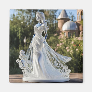 Crystal glass princess with white dress magnet