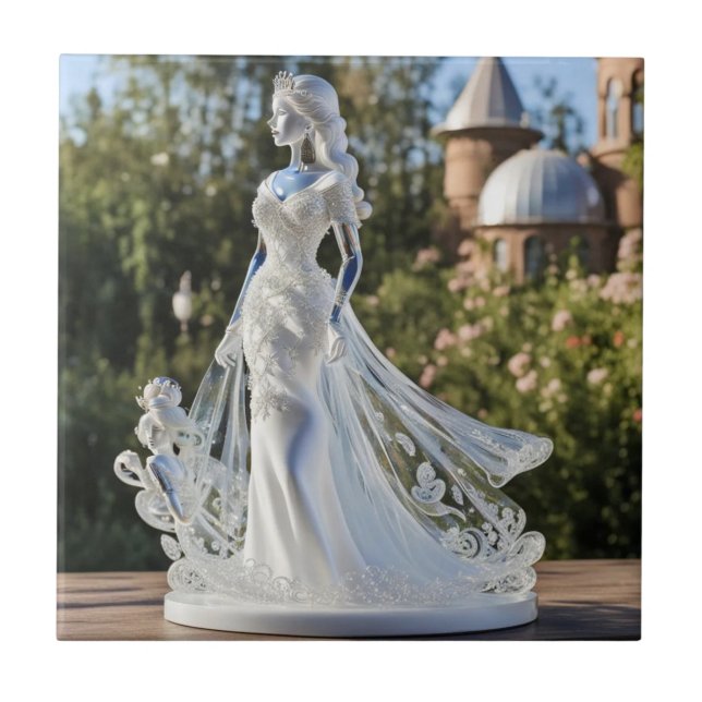 Crystal glass princess with white dress tile (Front)