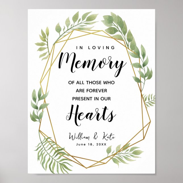 crystal Greenery botanical In loving memory sign (Front)