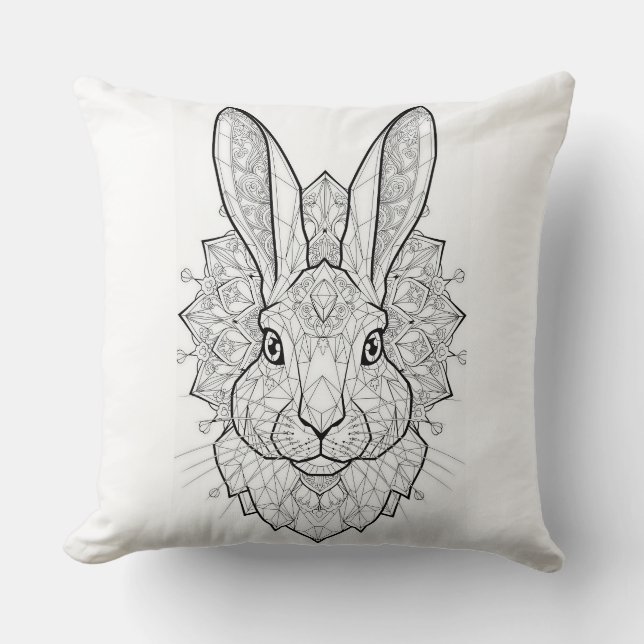Crystal Hare Geometric Rabbit Line Art Throw Pillow (Front)