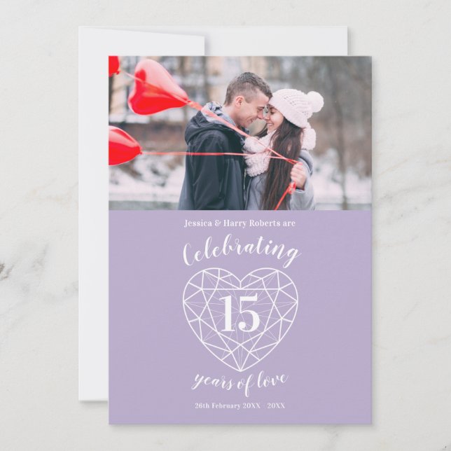 Crystal heart anniversary 15 years photo invites (Front)