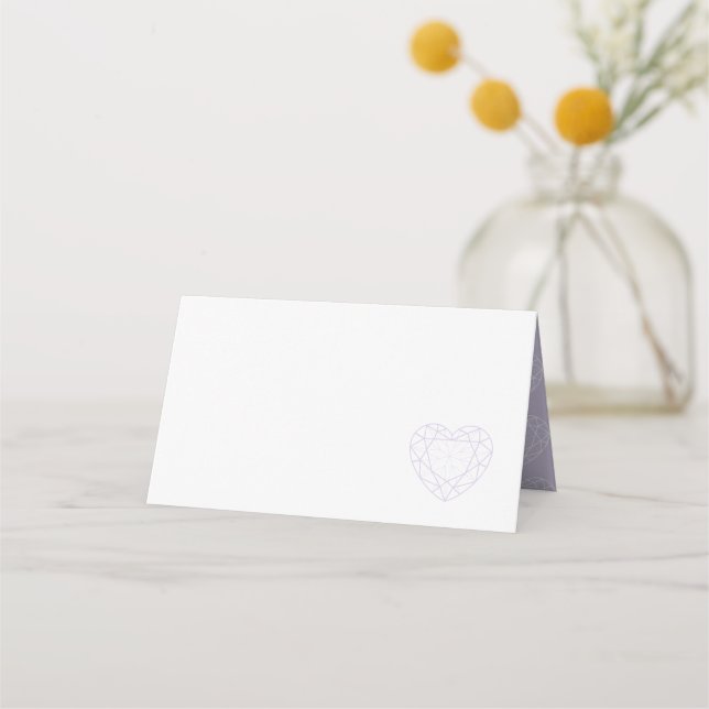 Crystal heart gem line art guest place cards (Front)