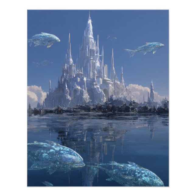 Crystal Ice Castle With Arctic Whales Poster (Front)