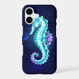 Crystal Ice Seahorse on Blue Background