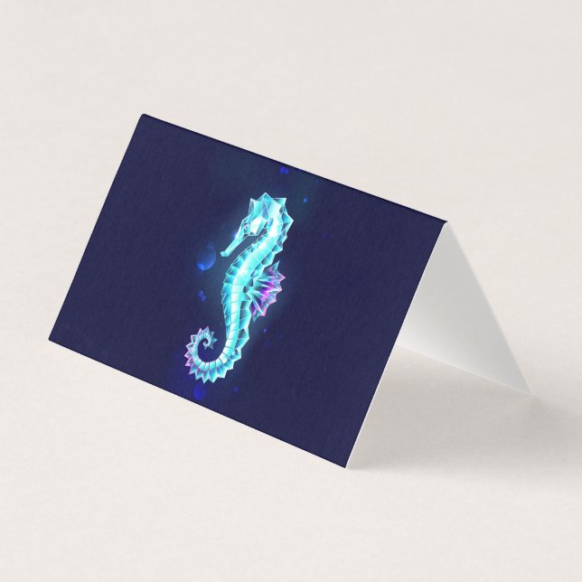 Crystal Ice Seahorse on Blue Background (Front)
