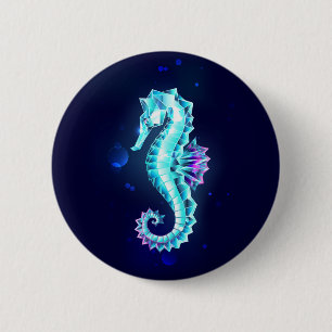 Crystal Ice Seahorse on Blue Background 2 Inch Round Button