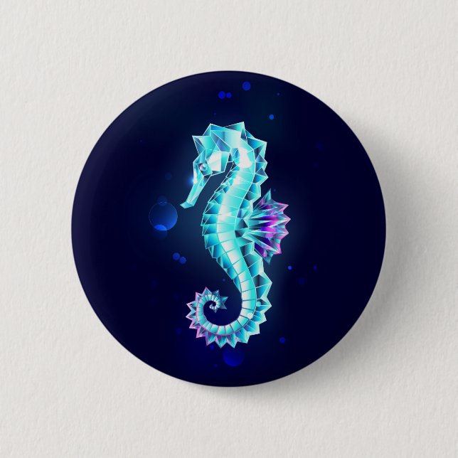 Crystal Ice Seahorse on Blue Background 2 Inch Round Button (Front)