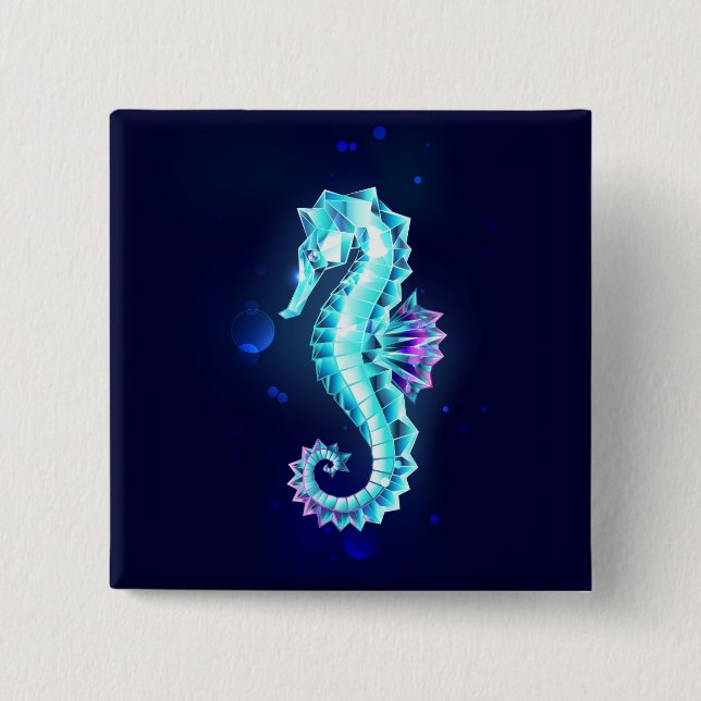 Crystal Ice Seahorse on Blue Background 2 Inch Square Button (Front)