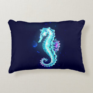 Crystal Ice Seahorse on Blue Background Accent Pillow