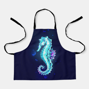 Crystal Ice Seahorse on Blue Background Apron