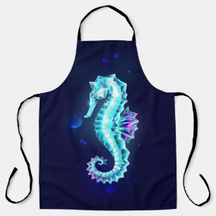 Crystal Ice Seahorse on Blue Background Apron