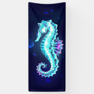 Crystal Ice Seahorse on Blue Background Banner