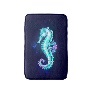 Crystal Ice Seahorse on Blue Background Bath Mat