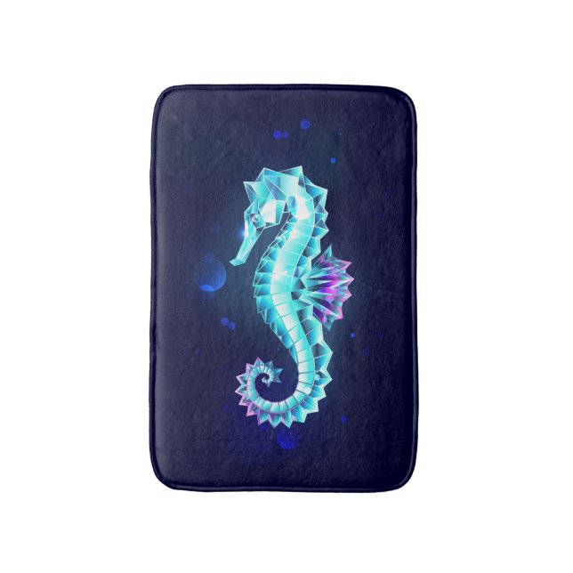 Crystal Ice Seahorse on Blue Background Bath Mat (Front Vertical)