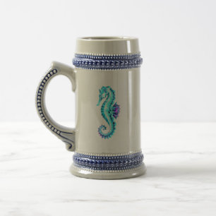 Crystal Ice Seahorse on Blue Background Beer Stein