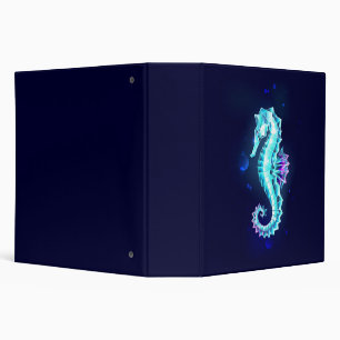 Crystal Ice Seahorse on Blue Background Binder