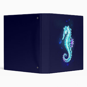 Crystal Ice Seahorse on Blue Background Binder