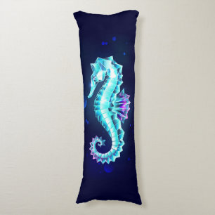 Crystal Ice Seahorse on Blue Background Body Pillow