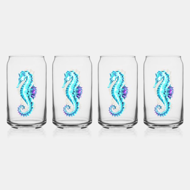 Crystal Ice Seahorse on Blue Background Can Glass (Back)