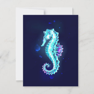Crystal Ice Seahorse on Blue Background Card