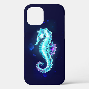 Crystal Ice Seahorse on Blue Background iPhone 12 Case