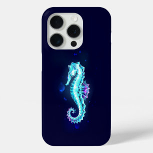Crystal Ice Seahorse on Blue Background iPhone 15 Pro Case