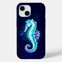 Crystal Ice Seahorse on Blue Background