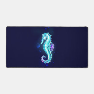 Crystal Ice Seahorse on Blue Background Desk Mat