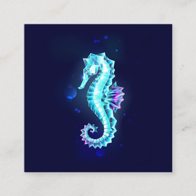 Crystal Ice Seahorse on Blue Background Discount Card (Front)