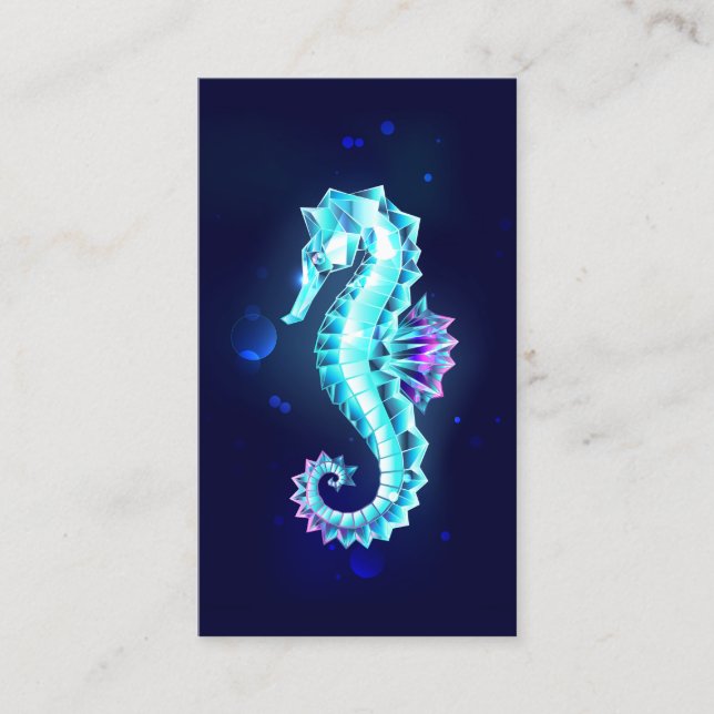 Crystal Ice Seahorse on Blue Background Discount Card (Front)