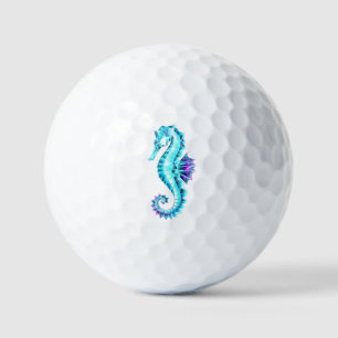 Crystal Ice Seahorse on Blue Background Golf Balls