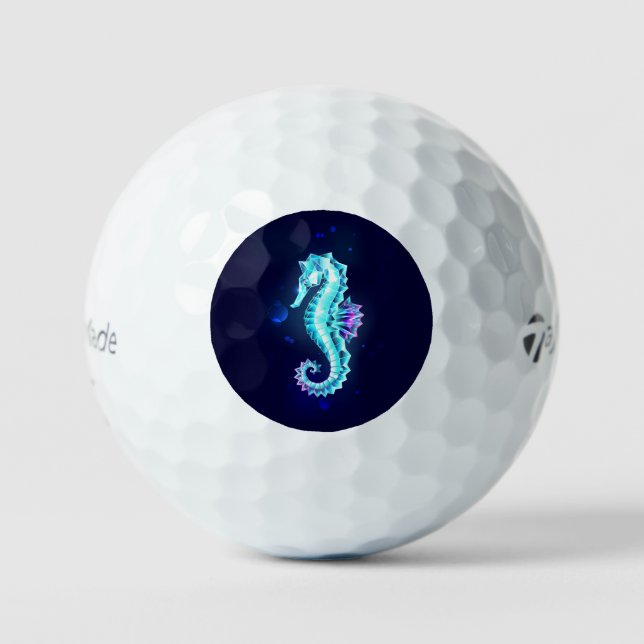 Crystal Ice Seahorse on Blue Background Golf Balls (Front)