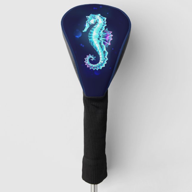 Crystal Ice Seahorse on Blue Background Golf Head Cover (Front)