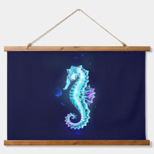 Crystal Ice Seahorse on Blue Background Hanging Tapestry