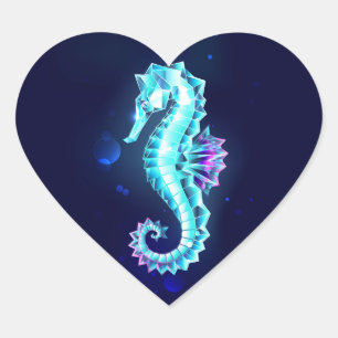 Crystal Ice Seahorse on Blue Background Heart Sticker