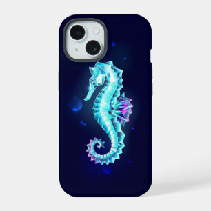 Crystal Ice Seahorse on Blue Background iPhone 15 Case