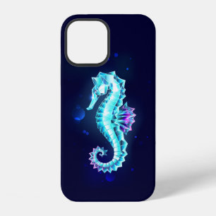 Crystal Ice Seahorse on Blue Background iPhone 12 Case