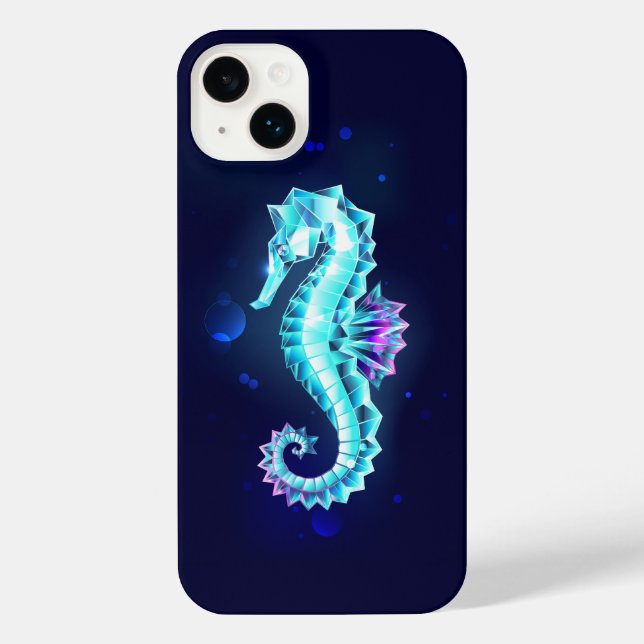 Crystal Ice Seahorse on Blue Background iPhone Case (Back)